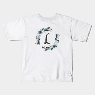 Floral Monogram L Dark Bohemian Flora Kids T-Shirt